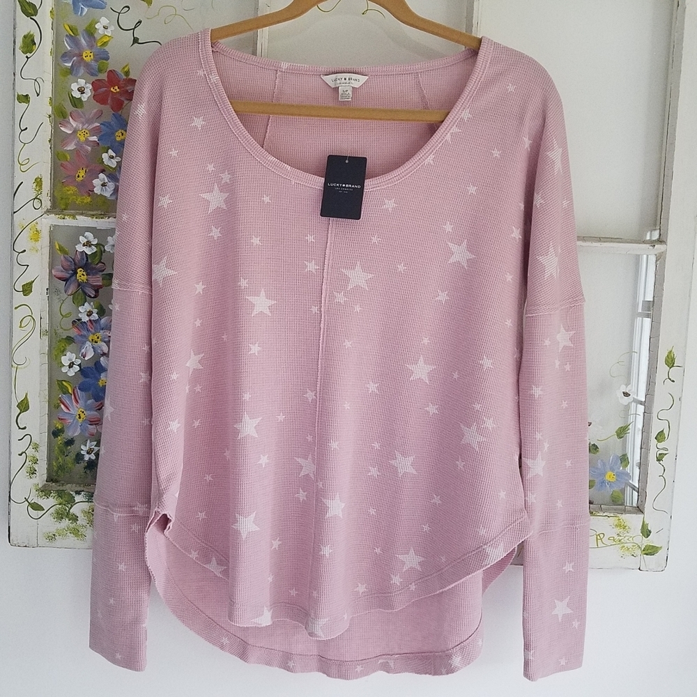 NWT Lucky Brand  Pink Long Sleeve Tee Star print  Size Small